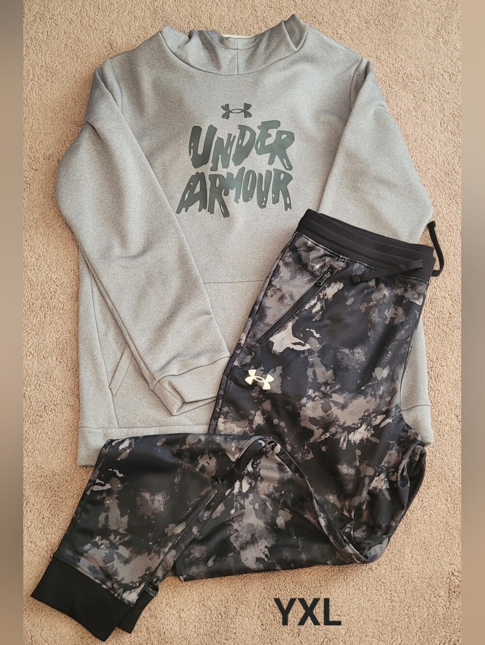 Under Armour Gray Pullover Hoodie with Black & Gray Camo Joggers